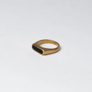 Onyx Rectangle Stone Ring - Gold