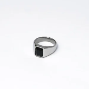 Onyx Squared Signet Ring - Silver