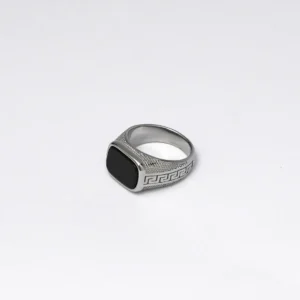 Onyx Engraved Stone Ring - Silver